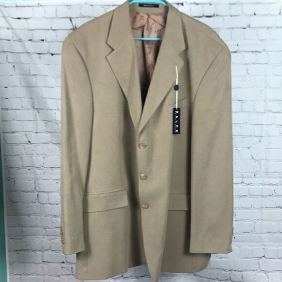 RALPH LAUREN Men's Light Tan Tencel 3 Button Blazer Suit Jacket 46T Tall NWT - Picture 1 of 9